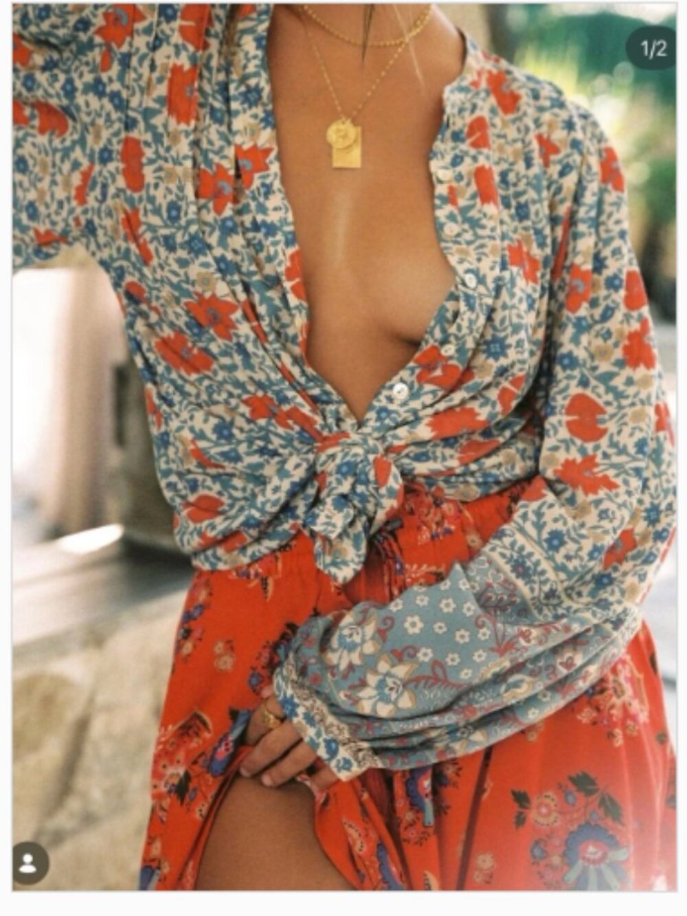 Spell Village Blouse Sky Floral Long Sleeve Button Front Top Sz XL - Picture 2 of 7